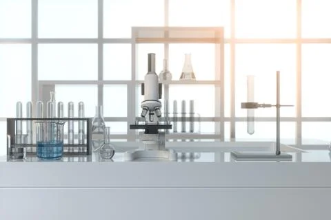 Experimental apparatus with an empty laboratory,white background,3d rendering Stockillustratie