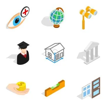 Experimental study icons set, isometric style 스톡 일러스트