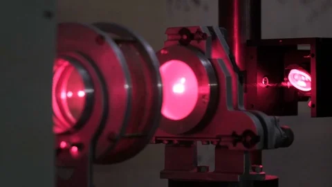 Experiments with a laser system in the laboratory. Laser cutting machine Stock-Footage 73710657