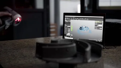 An expert checks the product with a 3D scanner. Stock Footage 146838661