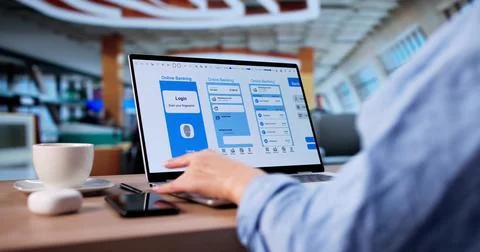 Expert Designer Designing UX/UI For E-commerce Website On Laptop Screen, Desi Stock Photos