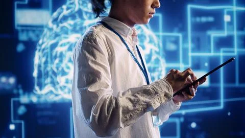 Expert doing AI human brain simulation 写真素材
