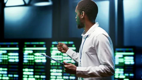 Expert fixes server cybersecurity issues Stock Footage 246240431