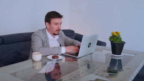 Expert focused on computer screen in office, caucasian professional diligently Stock Footage 326801835