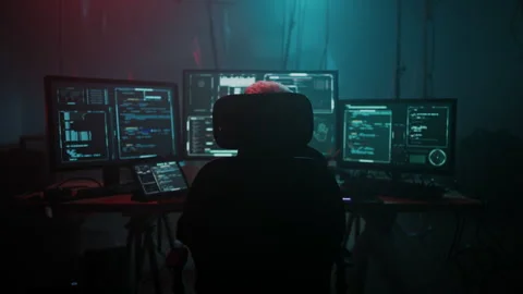Expert hacker infiltrates secure system on computer screens Stock Footage 257803232