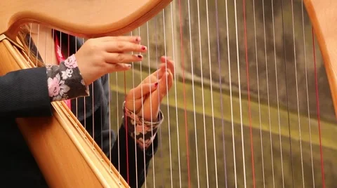 Expert Hands Playing Harp Stock Footage 41293163