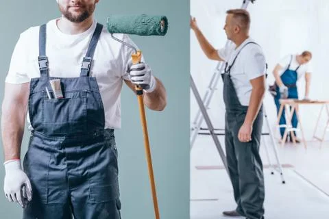 Expert holding a paint roller Stock-Fotos