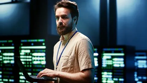 Expert inspecting high tech facility Stock Photos