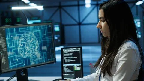 Expert inspects data center used for machine learning Stock Photos