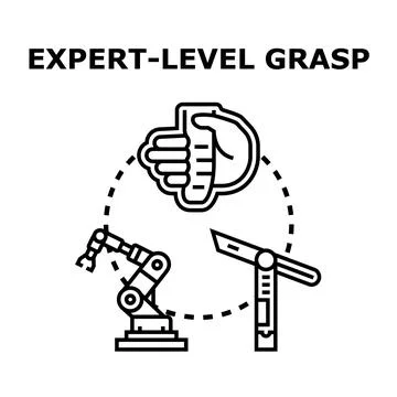 Expert level grasping concept including human hand and robot Stock Illustration