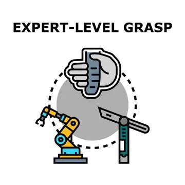 Expert level grasping concept including human hand and robot Stock Illustration