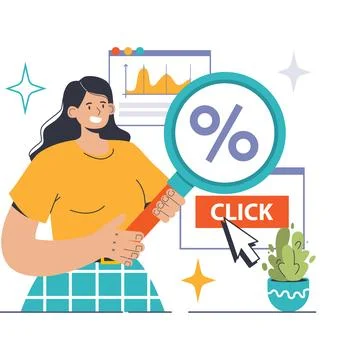 Expert marketer examines Click Through Rate metrics on a digital dashboard Stock Illustration