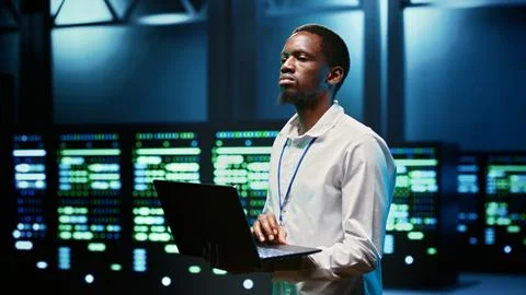 Expert mending server network problems Stock Photos