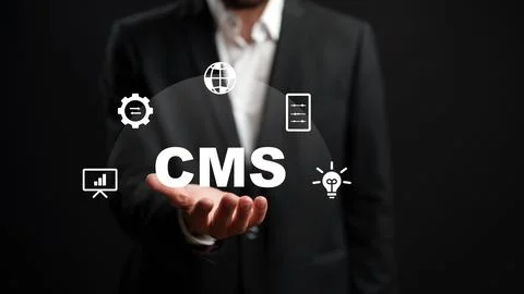 Expert presents information about content management systems in a business Stock Photos
