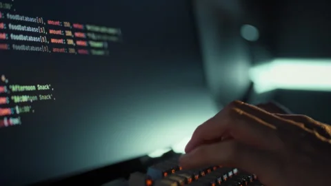 An expert programmer swiftly types complex algorithm code on a keyboard rapi Stock-Footage 333500712