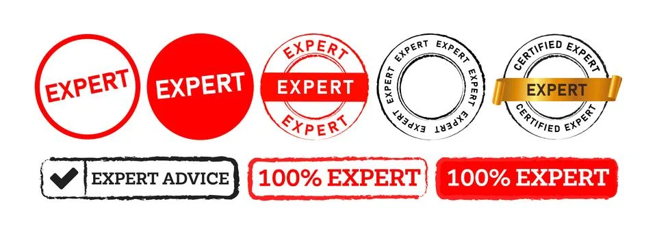 Expert rectangle and circle stamp seal badge label sticker sign for Illustrazione stock