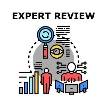 Expert review process analyzing data and coding solutions Stock Illustration