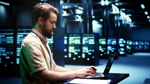 Expert running server diagnostic tests Stock Footage 248096438