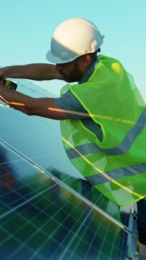 Expert Solar Panel Installation Provided by Highly Skilled Technician in a Stock Footage 314206359