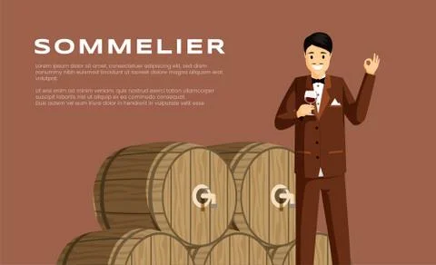 Expert sommelier flat banner vector template. Professional wine tasting, alcohol Stock Illustration