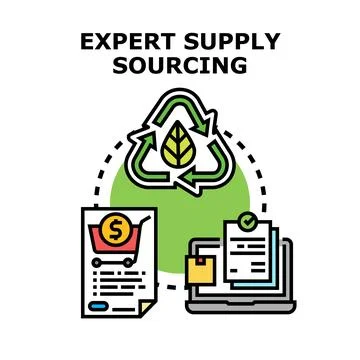 Expert supply sourcing process with sustainable procurement Stock Illustration