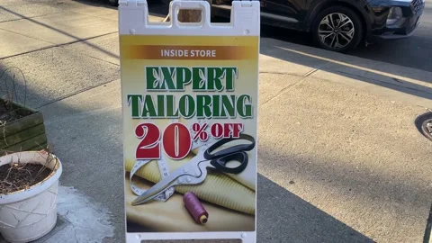 Expert Tailoring 20% Off Sign in Front of Business in Brooklyn, New York Ci.. Stock Footage 228690328