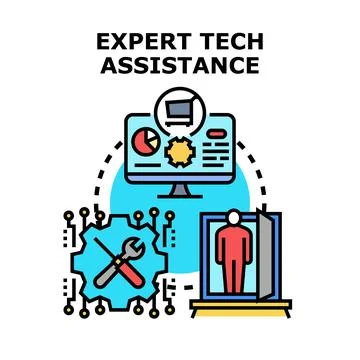 Expert technical assistance providing online software support service Ilustración de archivo