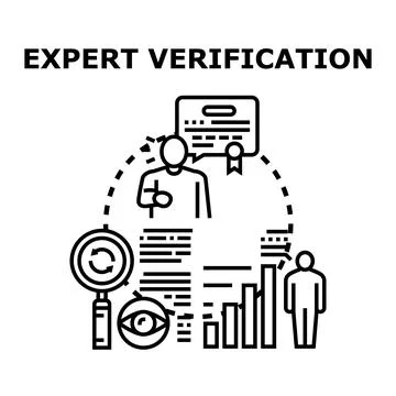 Expert verification process comparing data and confirming quality Stock Illustration