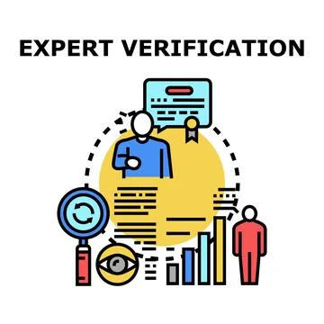 Expert verification process comparing data and confirming quality Illustrazione stock