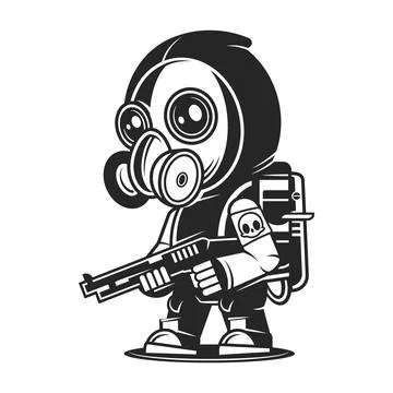 Expertly crafted black and white depiction of a camouflaged hunter or milit.. Stock Illustration