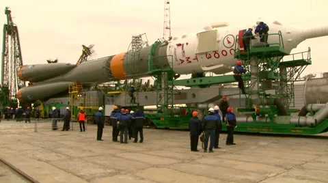 Experts inspect space rocket before launch Stock Footage 36593267