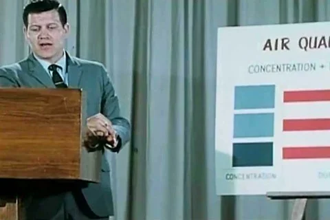 Experts present their solutions to air pollution at an air pollution control Stock Footage 92634602
