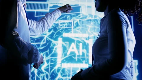 Experts using AI computing simulation Stock Footage 249564037