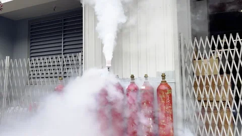 Expired Fire Extinguishers Release Dense White Gas Stock Footage 344251810