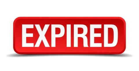 Expired red 3d square button isolated on white background Illustrazione stock