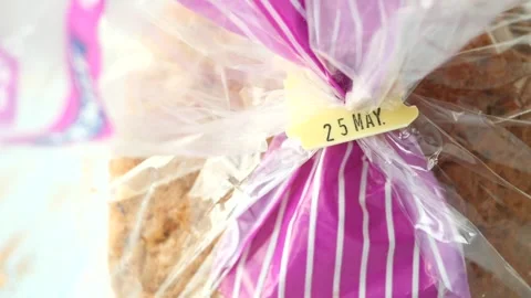 Expiry date on a bread packet Video stock 245808016
