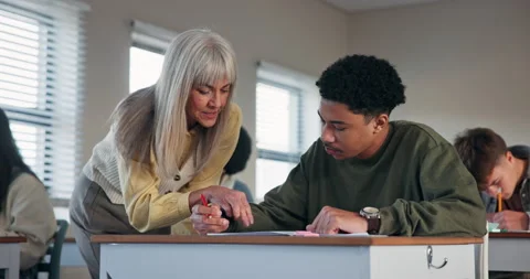 Explain, education and teacher helping student for knowledge, learning and Stock Footage 279003465
