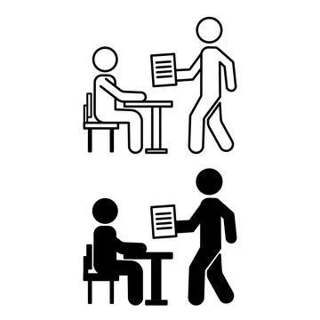 Explain Icons. Black and White Vector Illustrations. A Man Shows an Importa.. Stock Illustration