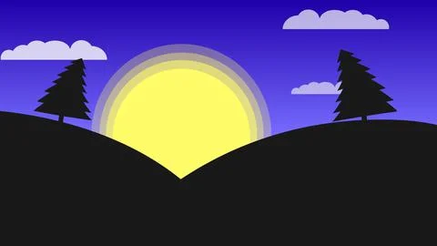 Explainer Video animation background. Simple Flat 2D Sunset landscape cartoon Stock Illustration
