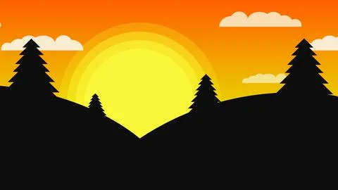 Explainer Video animation background. Simple Flat 2D Sunset landscape cartoon Stock Illustration