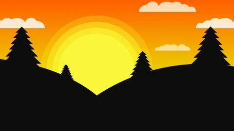 Explainer Video animation background. Simple Flat 2D Sunset landscape cartoon 库存插图