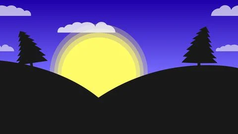 Explainer Video animation background. Simple Flat 2D Sunset landscape cartoon Stock Illustration