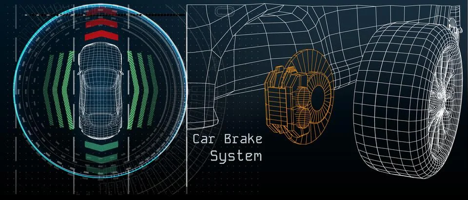 Explaining the workings of a car brake system with visual aids for better und イラスト素材