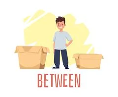 Preposition Of Place With Boy Standing At And Under The Box