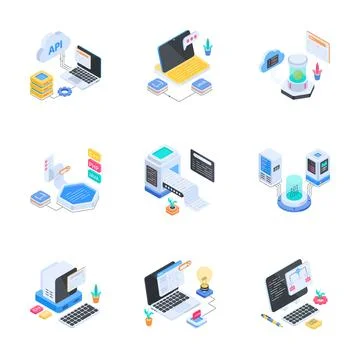 An explicit set of software programming and website engineering concepts Illustrazione stock