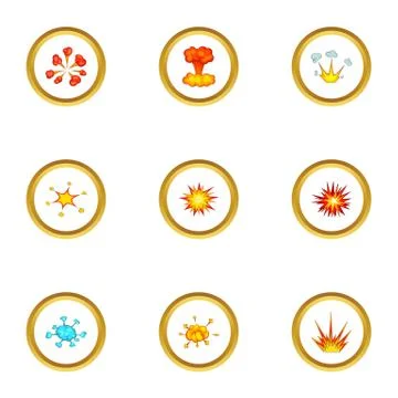 Explode animation effect icons set, cartoon style Stock Illustration