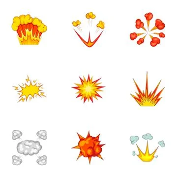Explode animation effect icons set, cartoon style Stock Illustration