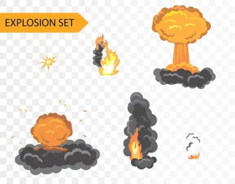 Explode animation effect. Vector cartoon explosion set on alpha background. Stock Illustration