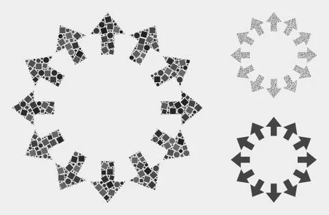 Explode Arrows Icon Mosaics of Squares and Circles 스톡 일러스트