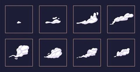 Explode effect animation with smoke. Exploding, blasting, bursting element fr Stock Illustration